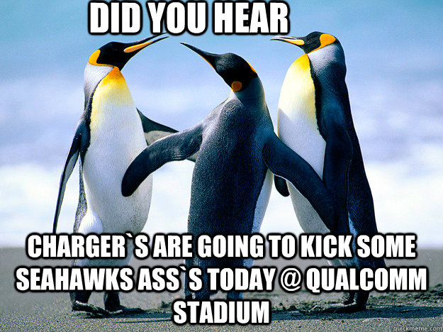did you hear charger`s are going to kick some seahawks ass`s today @ qualcomm stadium  