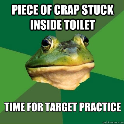 Piece of crap stuck inside toilet Time for target practice  Foul Bachelor Frog