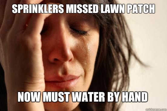 Sprinklers missed lawn patch Now must water by hand   First World Problems