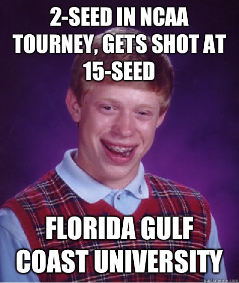 2-seed in NCAA Tourney, gets shot at 15-seed Florida Gulf Coast University   Bad Luck Brian