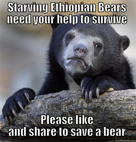 STARVING ETHIOPIAN BEARS NEED YOUR HELP TO SURVIVE PLEASE LIKE AND SHARE TO SAVE A BEAR Confession Bear
