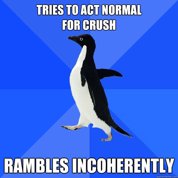 Tries to Act Normal 
For Crush Rambles Incoherently   Socially Awkward Penguin