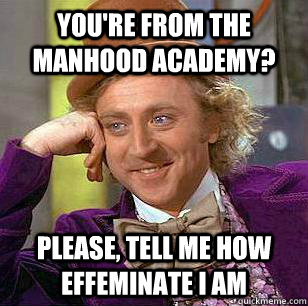 You're from the manhood academy? Please, tell me how effeminate I am - You're from the manhood academy? Please, tell me how effeminate I am  Misc
