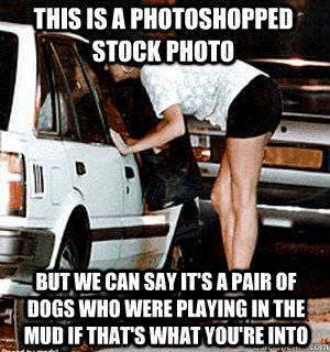This is a Photoshopped stock photo But we can say it's a pair of dogs who were playing in the mud if that's what you're into  Karma Whore