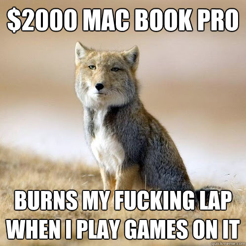 $2000 mac book pro Burns my fucking lap when I play games on it  