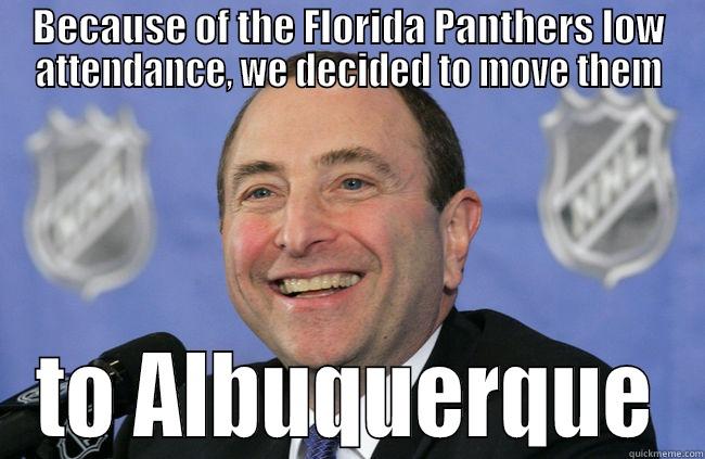 BECAUSE OF THE FLORIDA PANTHERS LOW ATTENDANCE, WE DECIDED TO MOVE THEM TO ALBUQUERQUE Misc