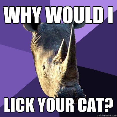 Why would I lick your cat?  Sexually Oblivious Rhino