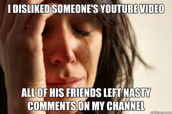 I disliked someone's YouTube video all of his friends left nasty comments on my channel  First World Problems