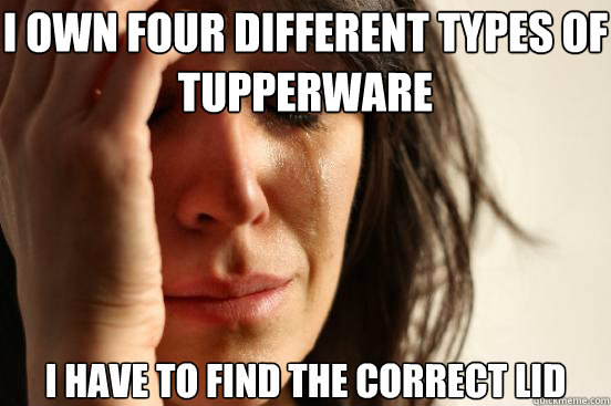 I own four different types of Tupperware I have to find the correct lid  First World Problems