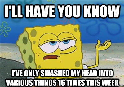 I'll Have you know I've only smashed my head into various things 16 times this week - I'll Have you know I've only smashed my head into various things 16 times this week  sponge