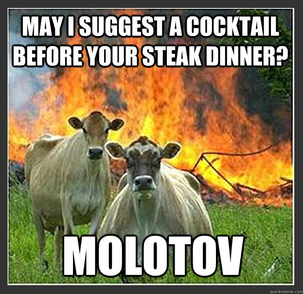 may i suggest a cocktail before your steak dinner? molotov  Evil cows