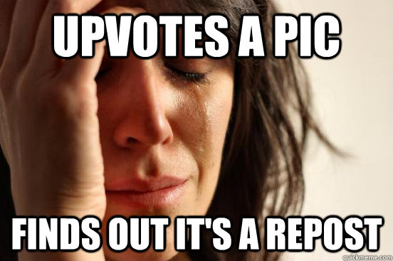 Upvotes a pic finds out it's a repost  First World Problems