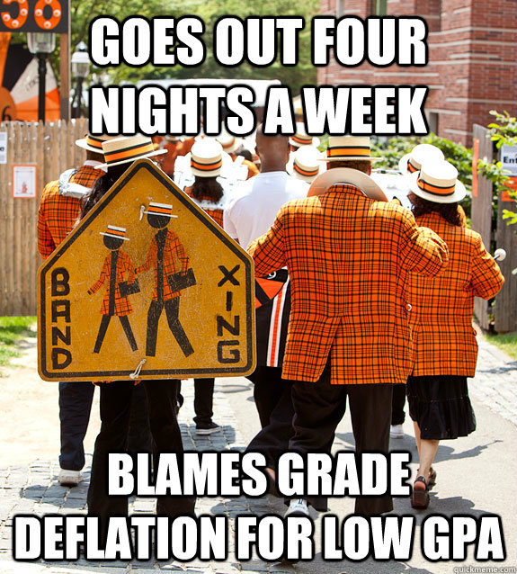 Goes out four nights a week blames grade deflation for low gpa  Princeton Problems
