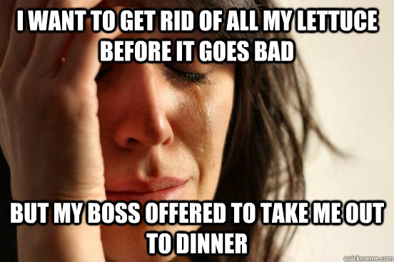 I want to get rid of all my lettuce before it goes bad But my boss offered to take me out to dinner  First World Problems