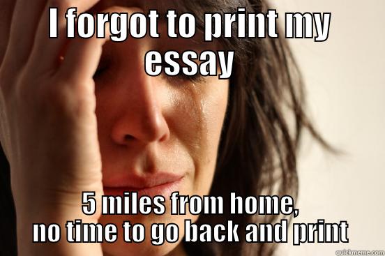 I FORGOT TO PRINT MY ESSAY 5 MILES FROM HOME, NO TIME TO GO BACK AND PRINT First World Problems