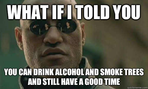 What if i told you You can drink alcohol AND smoke trees and still have a good time - What if i told you You can drink alcohol AND smoke trees and still have a good time  Morpheus - Best Meme
