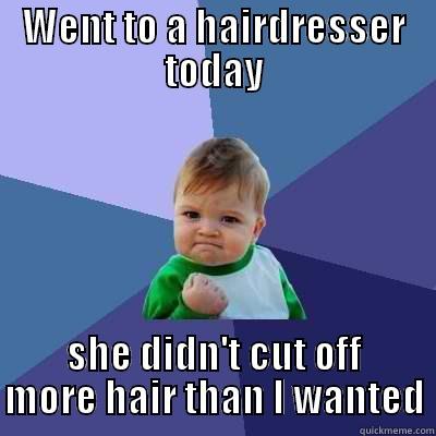 WENT TO A HAIRDRESSER TODAY SHE DIDN'T CUT OFF MORE HAIR THAN I WANTED Success Kid
