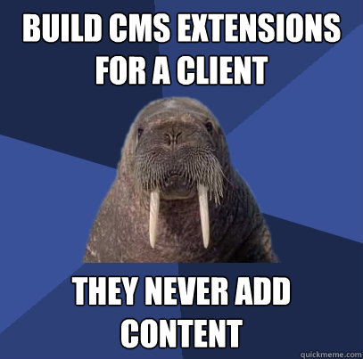 build cms extensions for a client they never add content  Web Developer Walrus