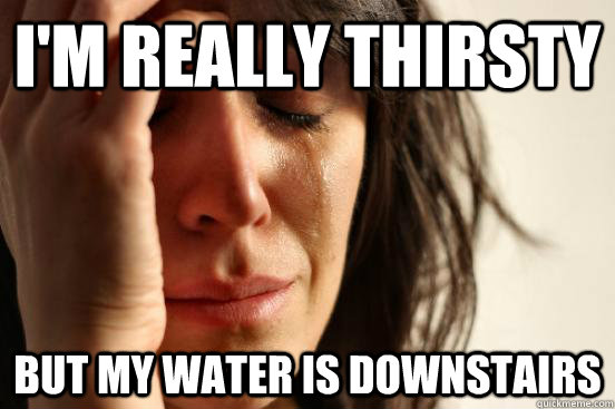 i'm really thirsty but my water is downstairs  First World Problems