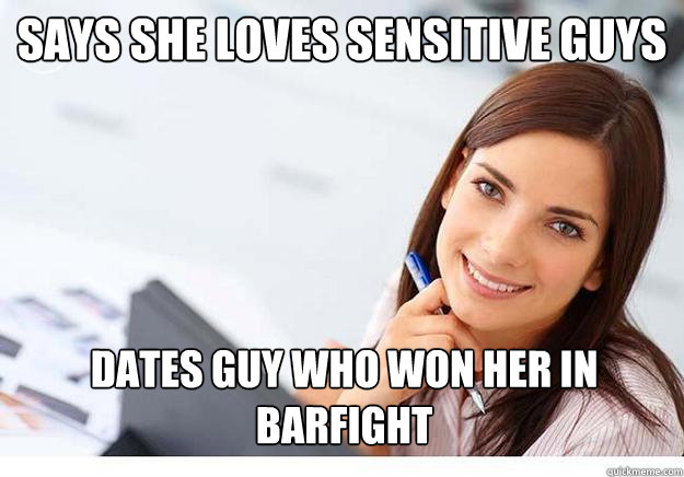 Says she loves sensitive guys dates guy who won her in barfight  - Says she loves sensitive guys dates guy who won her in barfight   Hot Girl At Work