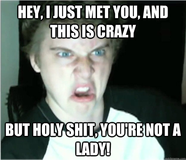 Hey, I just met you, and this is crazy But Holy Shit, you're not a lady!  
