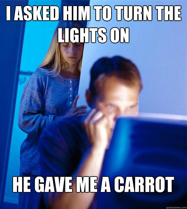 I asked him to turn the lights on He gave me a carrot  Redditors Wife