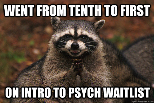 Went from tenth to first on intro to psych waitlist  Insidious Racoon 2
