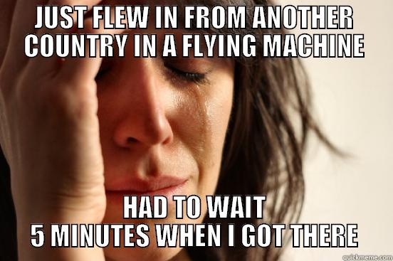 JUST FLEW IN FROM ANOTHER COUNTRY IN A FLYING MACHINE HAD TO WAIT 5 MINUTES WHEN I GOT THERE First World Problems