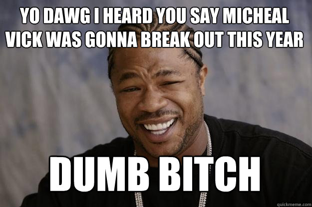 yo dawg I heard you say Micheal Vick was gonna break out this year Dumb Bitch - yo dawg I heard you say Micheal Vick was gonna break out this year Dumb Bitch  Xzibit meme