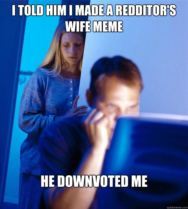 I told him I made a Redditor's wife meme He downvoted me 

  Redditors Wife