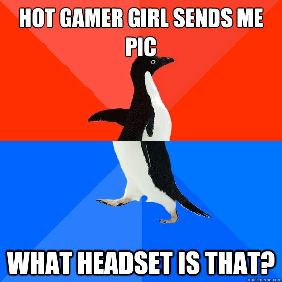 Hot gamer girl sends me pic What headset is that?  Socially Awesome Awkward Penguin