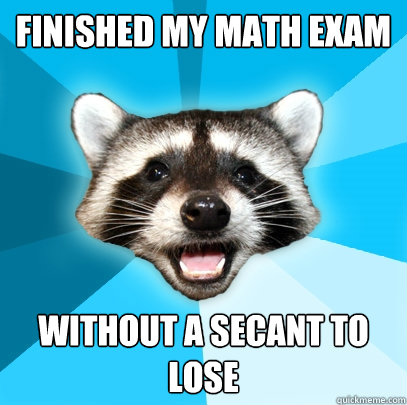 FINISHED MY MATH EXAM WITHOUT A SECANT TO LOSE  Lame Pun Coon