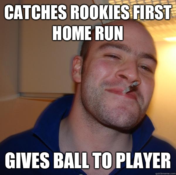Catches rookies first home run Gives ball to player - Catches rookies first home run Gives ball to player  Misc