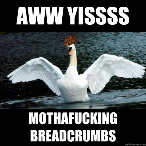 Aww yissss mothafucking breadcrumbs - Aww yissss mothafucking breadcrumbs  Scumbag Swan