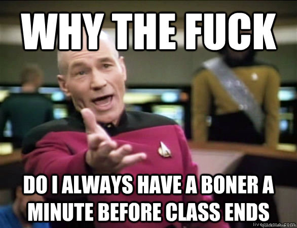 why the fuck do I always have a boner a minute before class ends  Annoyed Picard HD