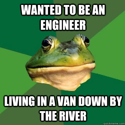 Wanted to be an engineer Living in a van down by the river  Foul Bachelor Frog