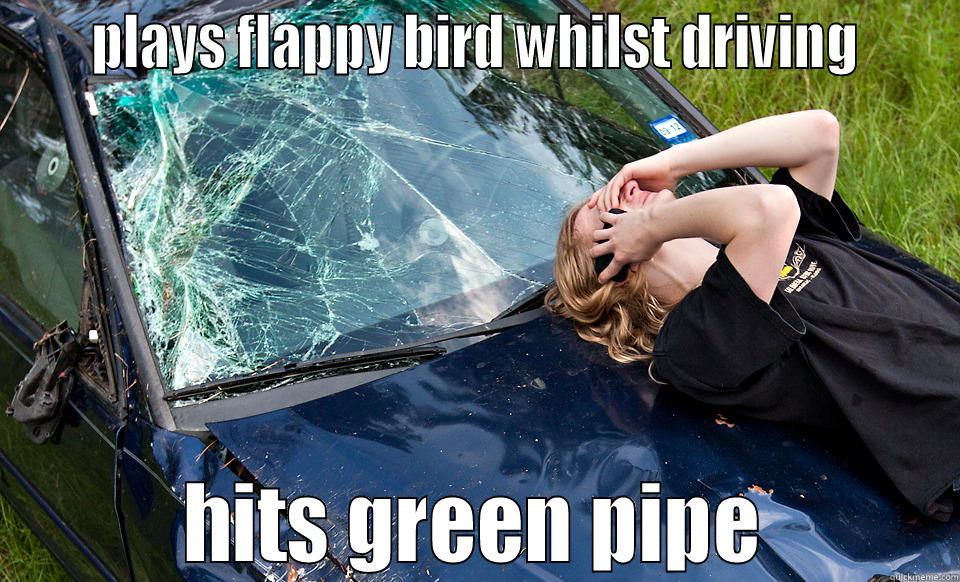     PLAYS FLAPPY BIRD WHILST DRIVING             HITS GREEN PIPE         Misc