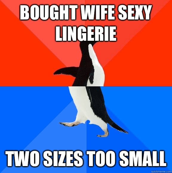 Bought wife sexy lingerie Two sizes too small  Socially Awesome Awkward Penguin
