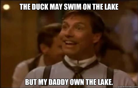 The duck may swim on the lake but my daddy own the lake. - The duck may swim on the lake but my daddy own the lake.  but my daddy