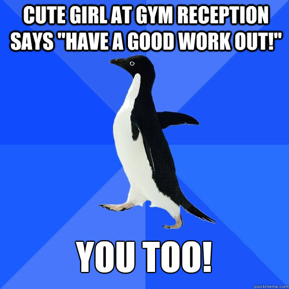 Cute girl at gym reception says 
