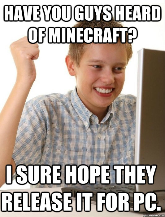 have you guys heard of minecraft? i sure hope they release it for PC.  First Day on the Internet Kid