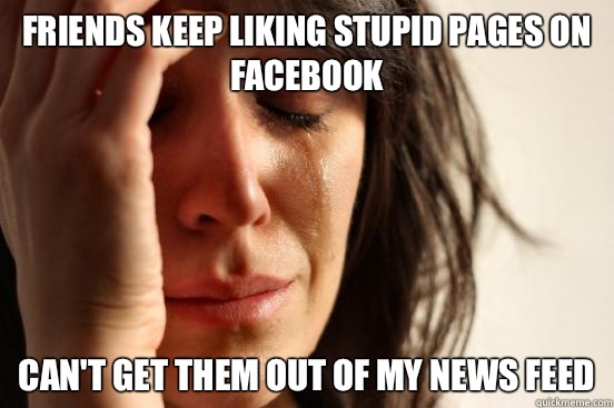 Friends keep liking stupid pages on Facebook  Can't get them out of my news feed  First World Problems