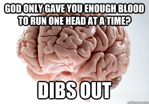 GOD ONLY GAVE YOU ENOUGH BLOOD TO RUN ONE HEAD AT A TIME? DIBS OUT   Scumbag Brain