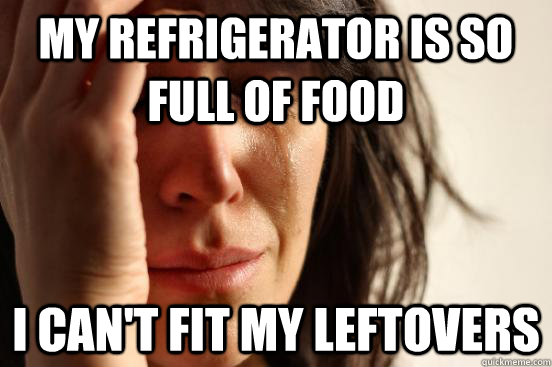 My Refrigerator is so full of food I can't fit my leftovers - My Refrigerator is so full of food I can't fit my leftovers  First World Problems
