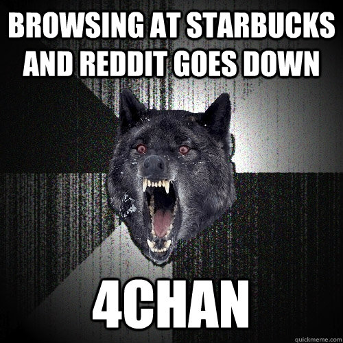 Browsing at starbucks and reddit goes down 4chan  Insanity Wolf