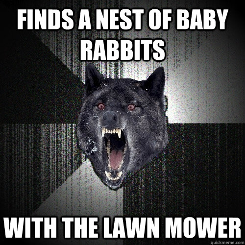 Finds a nest of baby rabbits with the lawn mower  Insanity Wolf