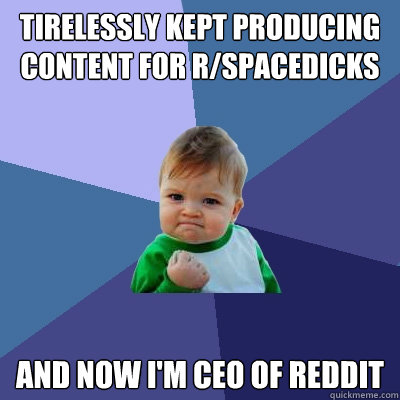 tirelessly kept producing content for r/spacedicks and now I'm CEO of Reddit  Success Kid