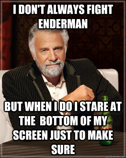 I don't always fight enderman but when I do I stare at the  bottom of my screen just to make sure  The Most Interesting Man In The World