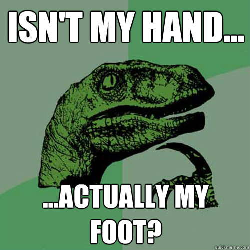Isn't my hand... ...actually my foot?  Philosoraptor