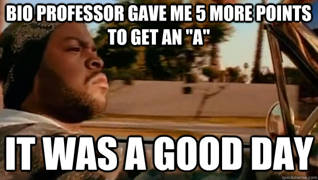 BIO PROFESSOR GAVE ME 5 MORE POINTS TO GET AN 